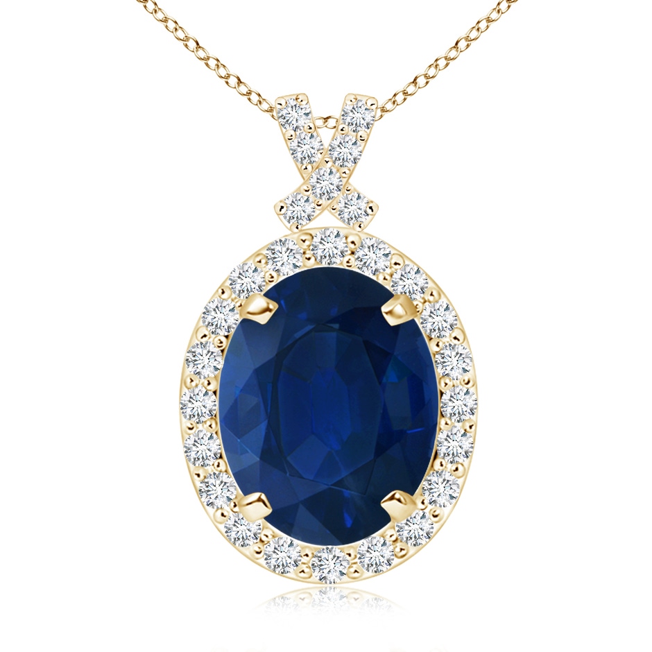 10x8mm AA Vintage Style Sapphire Pendant with Diamond Halo in Yellow Gold 