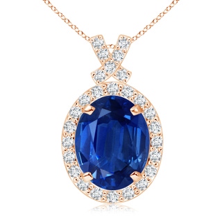 10x8mm AAA Vintage Style Sapphire Pendant with Diamond Halo in Rose Gold