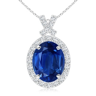 10x8mm AAA Vintage Style Sapphire Pendant with Diamond Halo in White Gold