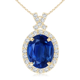 10x8mm AAA Vintage Style Sapphire Pendant with Diamond Halo in Yellow Gold