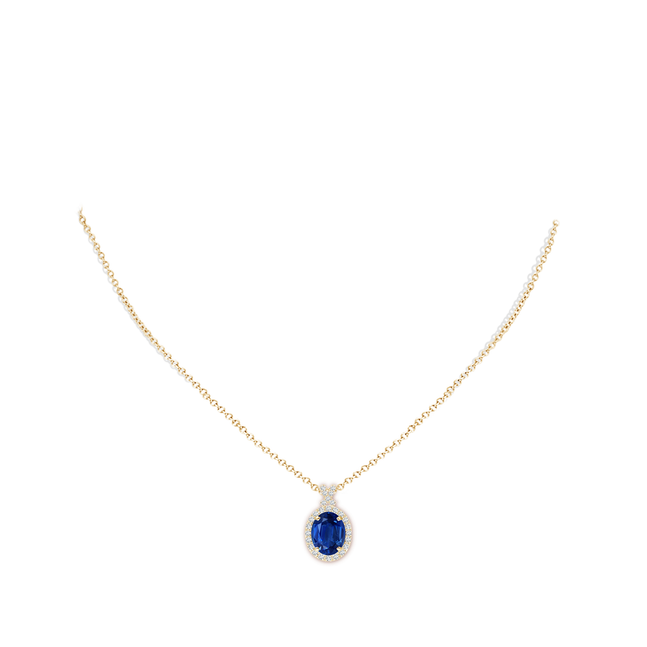 10x8mm AAA Vintage Style Sapphire Pendant with Diamond Halo in Yellow Gold pen