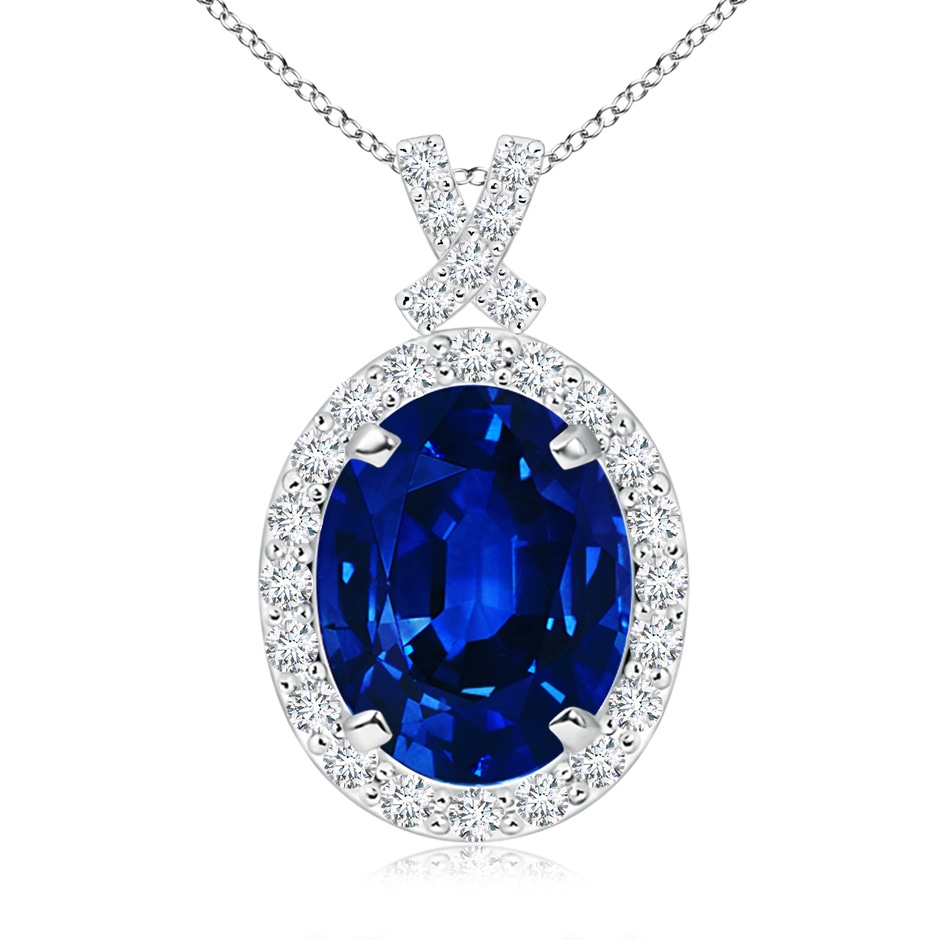 10x8mm AAAA Vintage Style Sapphire Pendant with Diamond Halo in P950 Platinum 