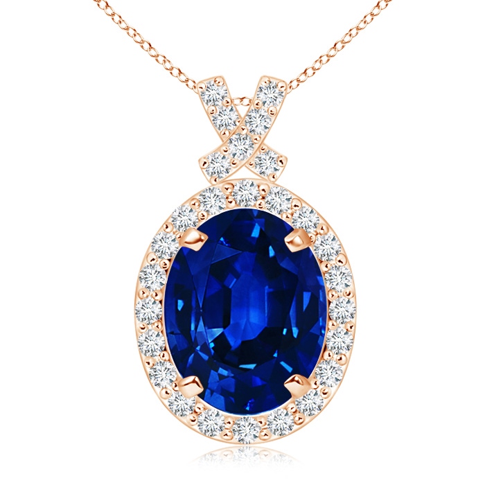 10x8mm AAAA Vintage Style Sapphire Pendant with Diamond Halo in Rose Gold