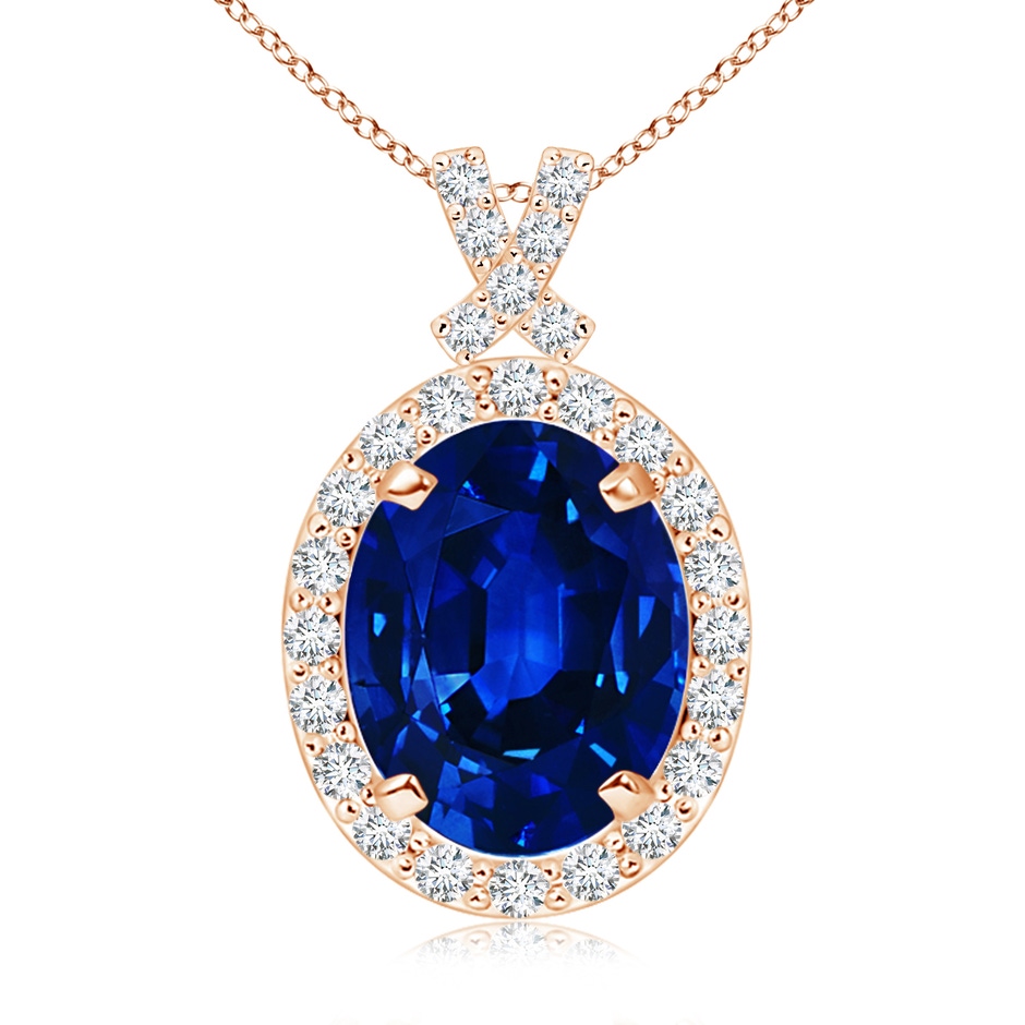 10x8mm AAAA Vintage Style Sapphire Pendant with Diamond Halo in Rose Gold 