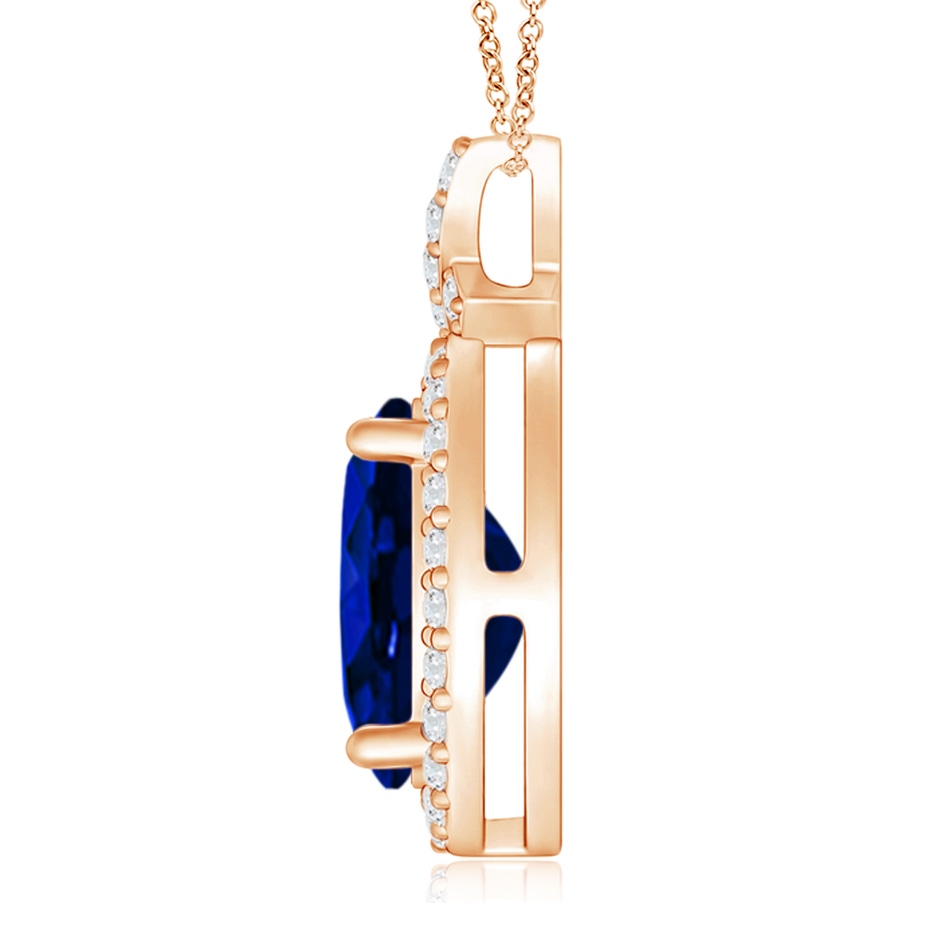 10x8mm AAAA Vintage Style Sapphire Pendant with Diamond Halo in Rose Gold side 199