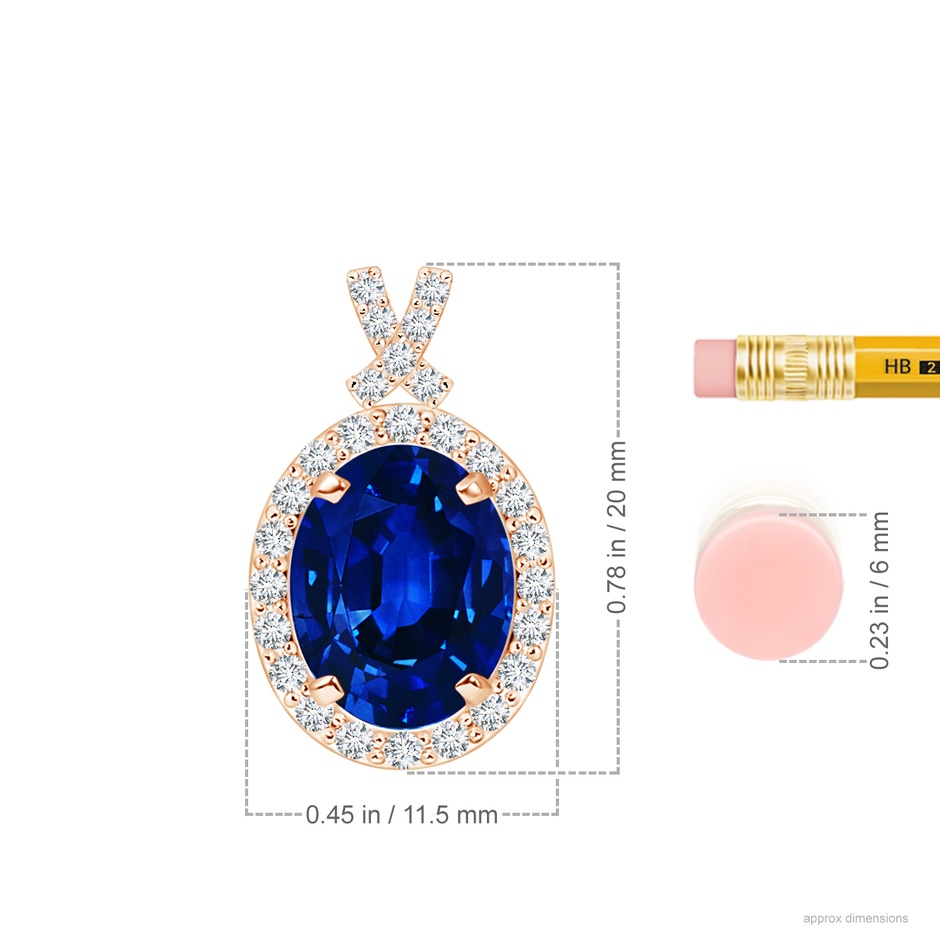 10x8mm AAAA Vintage Style Sapphire Pendant with Diamond Halo in Rose Gold ruler