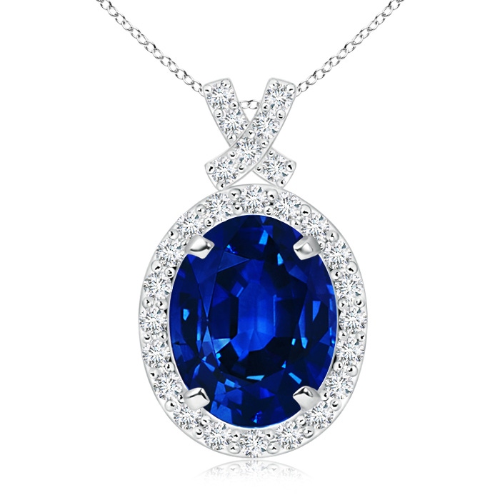 10x8mm Lab-Grown Vintage Style Sapphire Pendant with Diamond Halo in White Gold