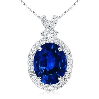 10x8mm AAAA Vintage Style Sapphire Pendant with Diamond Halo in White Gold