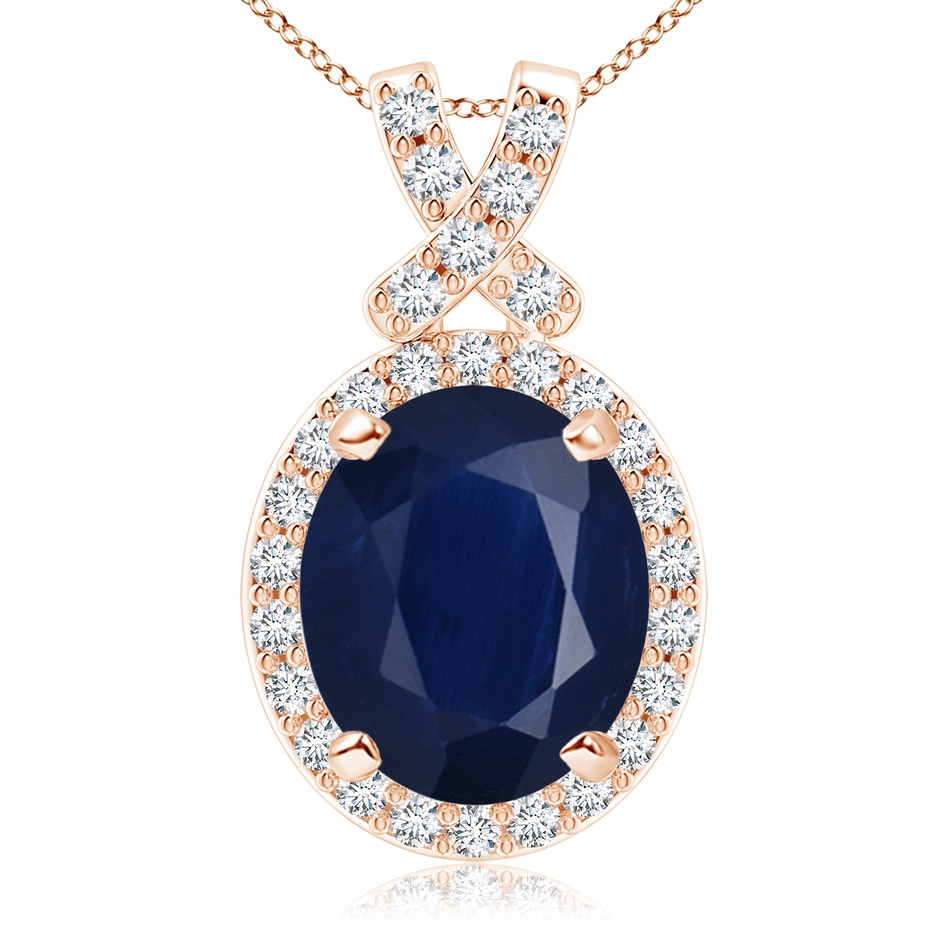 12x10mm A Vintage Style Sapphire Pendant with Diamond Halo in Rose Gold 