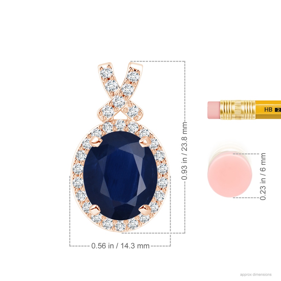 12x10mm A Vintage Style Sapphire Pendant with Diamond Halo in Rose Gold ruler
