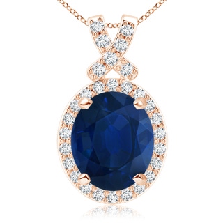 12x10mm AA Vintage Style Sapphire Pendant with Diamond Halo in 18K Rose Gold