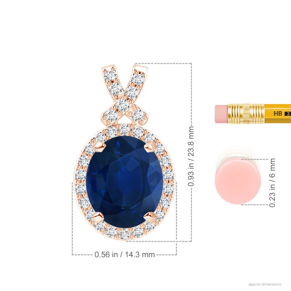 12x10mm AA Vintage Style Sapphire Pendant with Diamond Halo in Rose Gold ruler