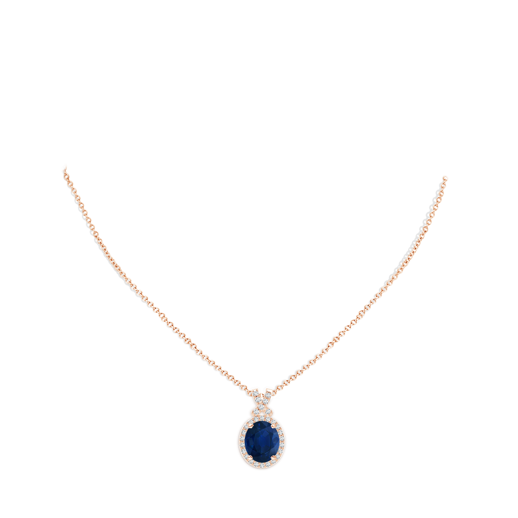 12x10mm AA Vintage Style Sapphire Pendant with Diamond Halo in Rose Gold pen