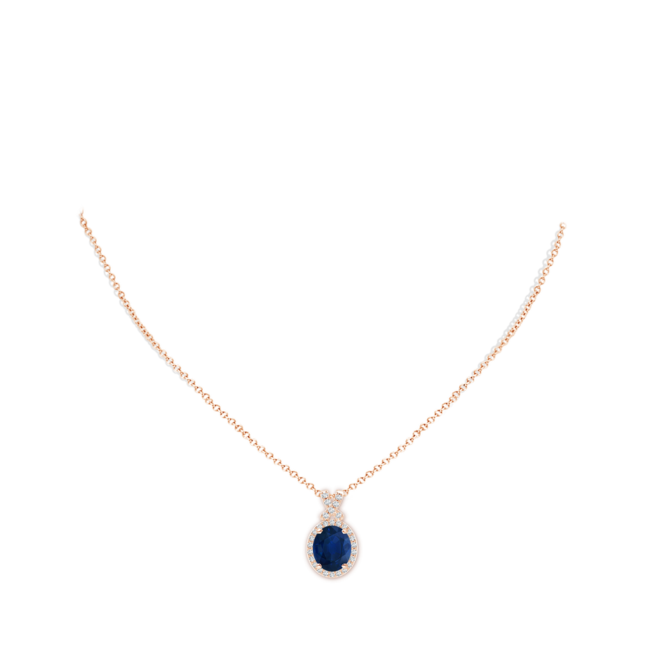 12x10mm AA Vintage Style Sapphire Pendant with Diamond Halo in Rose Gold pen