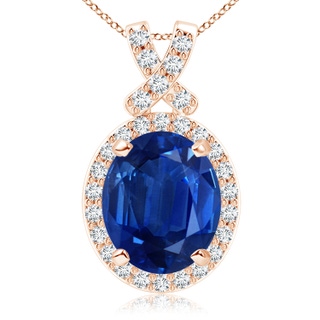 12x10mm AAA Vintage Style Sapphire Pendant with Diamond Halo in 10K Rose Gold