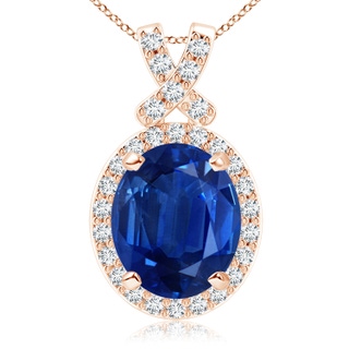 12x10mm AAA Vintage Style Sapphire Pendant with Diamond Halo in Rose Gold