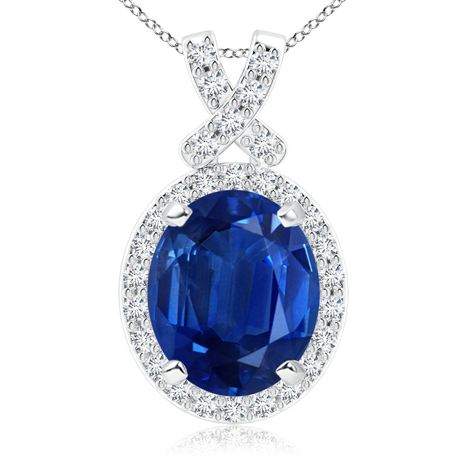 12x10mm AAA Vintage Style Sapphire Pendant with Diamond Halo in White Gold 