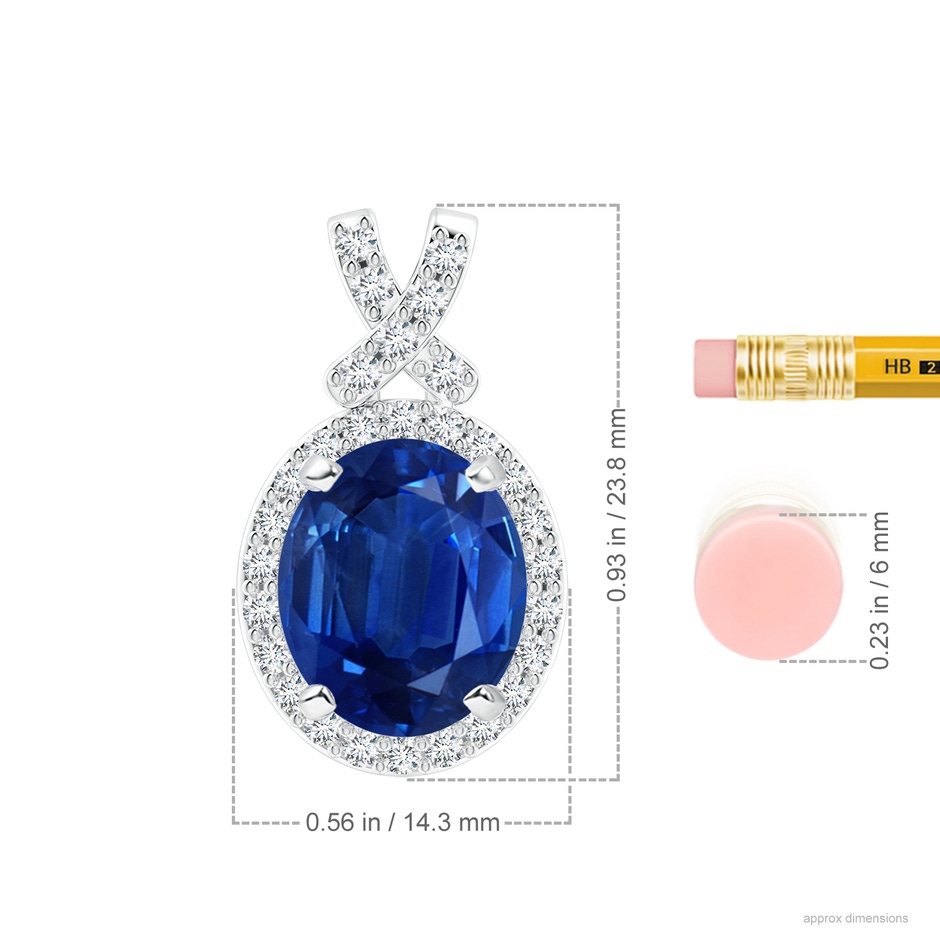 12x10mm AAA Vintage Style Sapphire Pendant with Diamond Halo in White Gold ruler