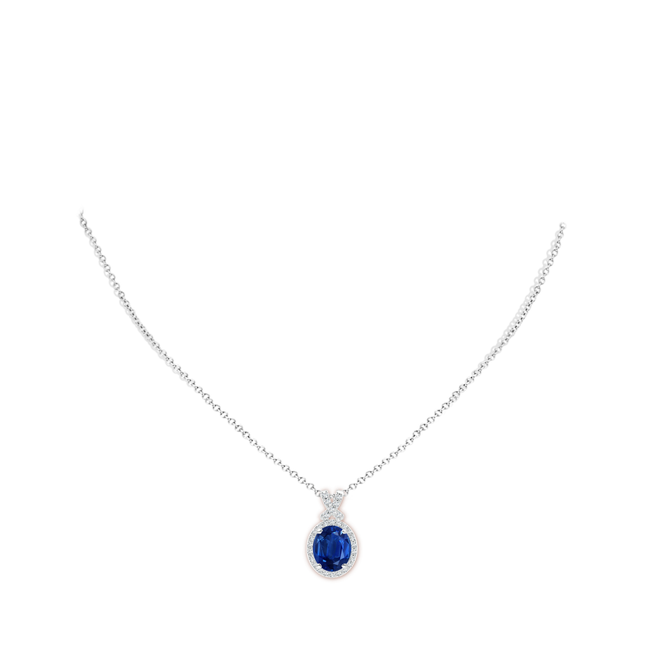 12x10mm AAA Vintage Style Sapphire Pendant with Diamond Halo in White Gold pen