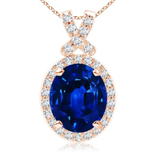 12x10mm AAAA Vintage Style Sapphire Pendant with Diamond Halo in 18K Rose Gold