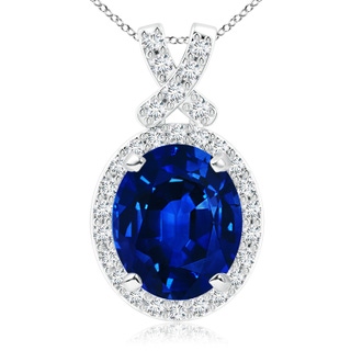 12x10mm Lab-Grown Vintage Style Sapphire Pendant with Diamond Halo in P950 Platinum