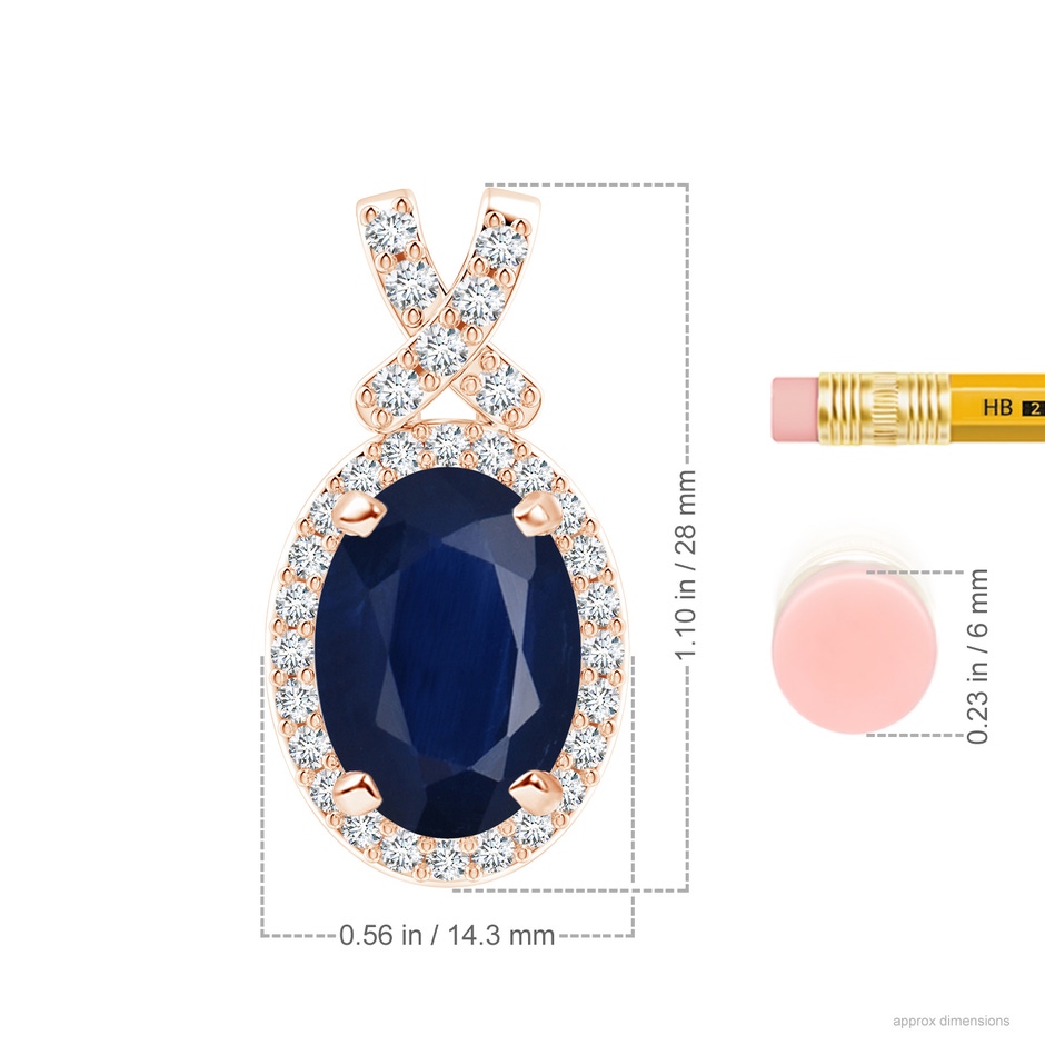 14x10mm A Vintage Style Sapphire Pendant with Diamond Halo in 18K Rose Gold ruler