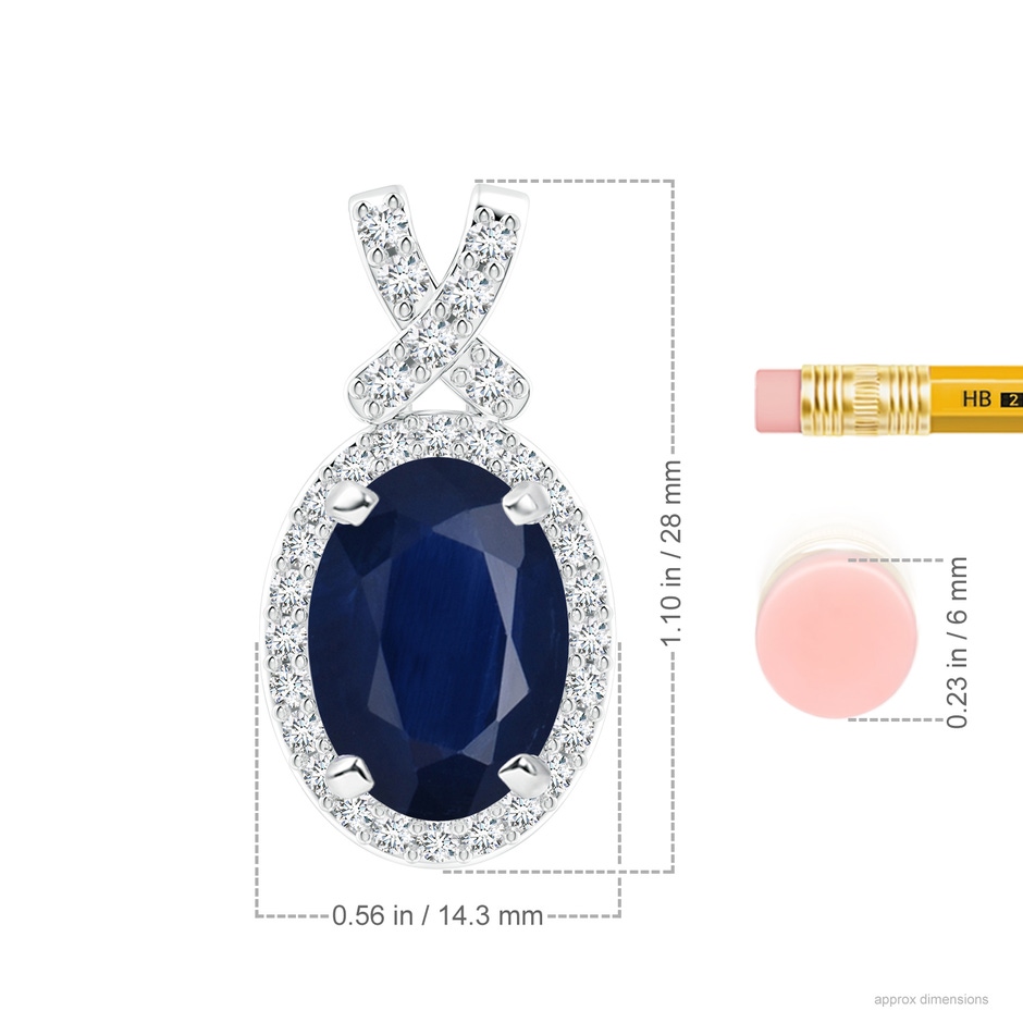 14x10mm A Vintage Style Sapphire Pendant with Diamond Halo in P950 Platinum ruler