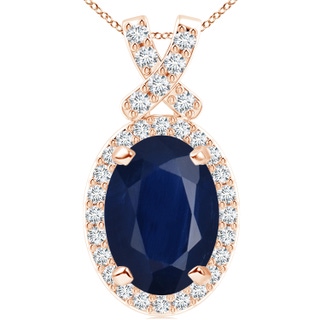 14x10mm A Vintage Style Sapphire Pendant with Diamond Halo in Rose Gold