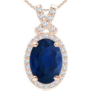 14x10mm AA Vintage Style Sapphire Pendant with Diamond Halo in 10K Rose Gold