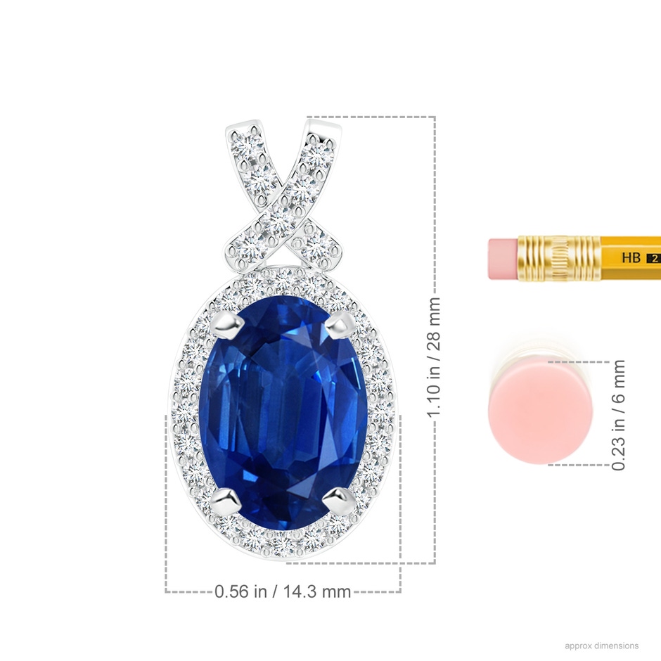 14x10mm AAA Vintage Style Sapphire Pendant with Diamond Halo in P950 Platinum ruler
