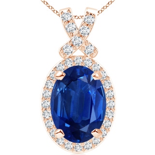 14x10mm AAA Vintage Style Sapphire Pendant with Diamond Halo in Rose Gold