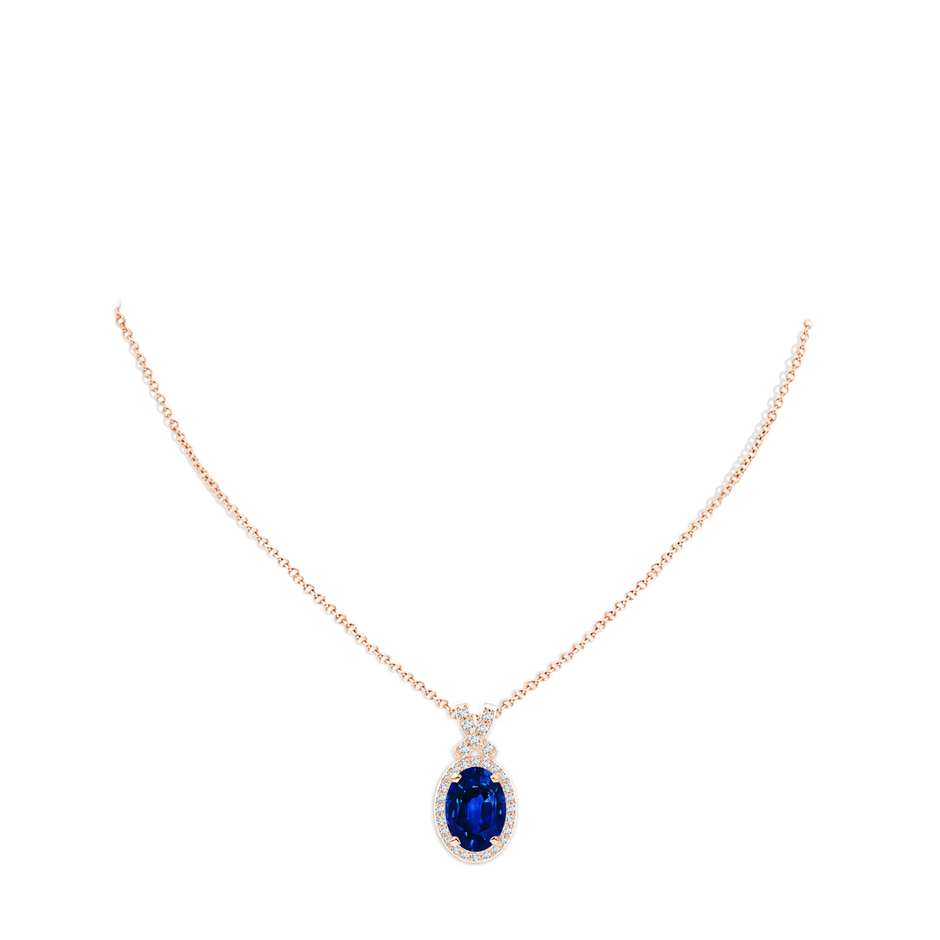 14x10mm AAAA Vintage Style Sapphire Pendant with Diamond Halo in Rose Gold pen