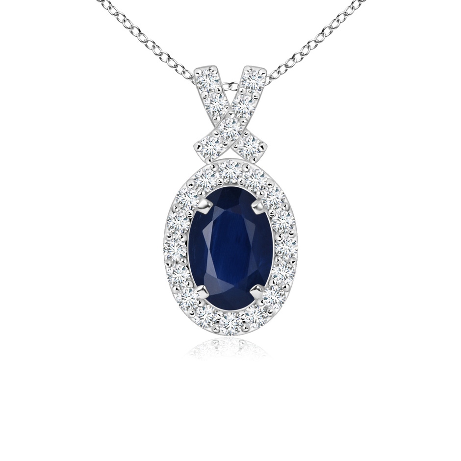 6x4mm A Vintage Style Sapphire Pendant with Diamond Halo in White Gold 