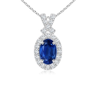 6x4mm AAA Vintage Style Sapphire Pendant with Diamond Halo in White Gold