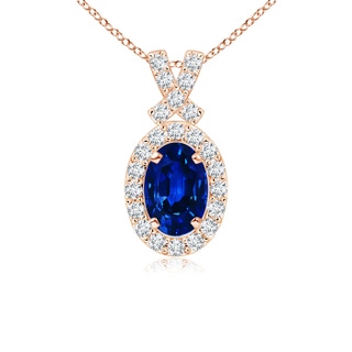 6x4mm Lab-Grown Vintage Style Sapphire Pendant with Diamond Halo in 9K Rose Gold