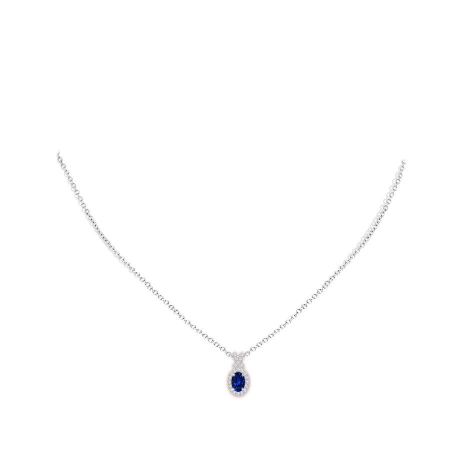 6x4mm AAAA Vintage Style Sapphire Pendant with Diamond Halo in P950 Platinum pen