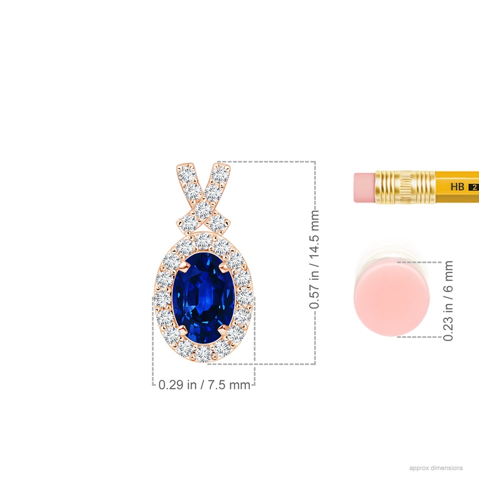 6x4mm AAAA Vintage Style Sapphire Pendant with Diamond Halo in Rose Gold ruler