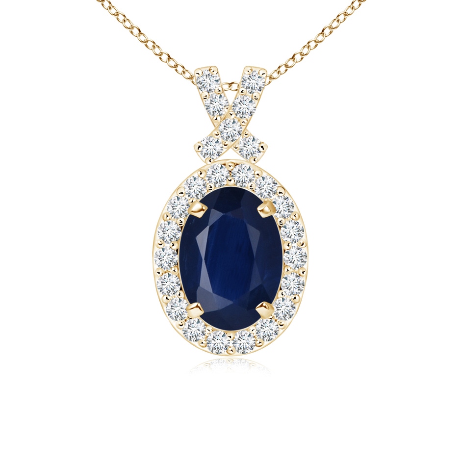 7x5mm A Vintage Style Sapphire Pendant with Diamond Halo in Yellow Gold 