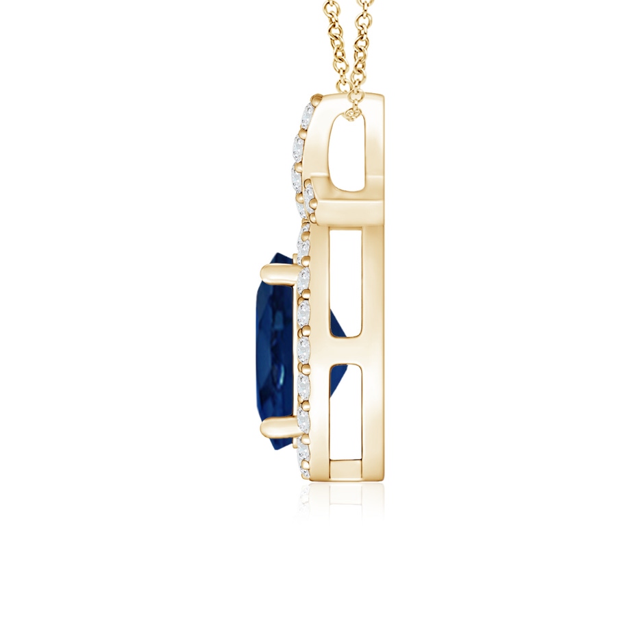 7x5mm AA Vintage Style Sapphire Pendant with Diamond Halo in Yellow Gold side 199