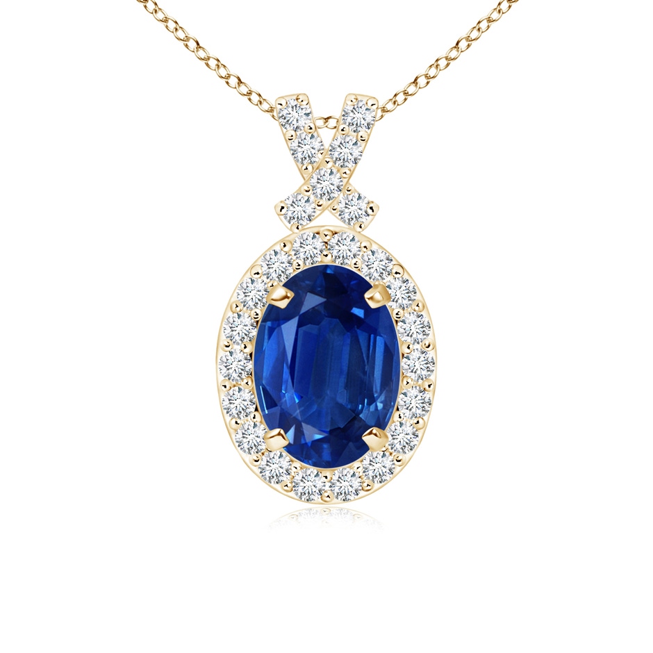 7x5mm AAA Vintage Style Sapphire Pendant with Diamond Halo in Yellow Gold 