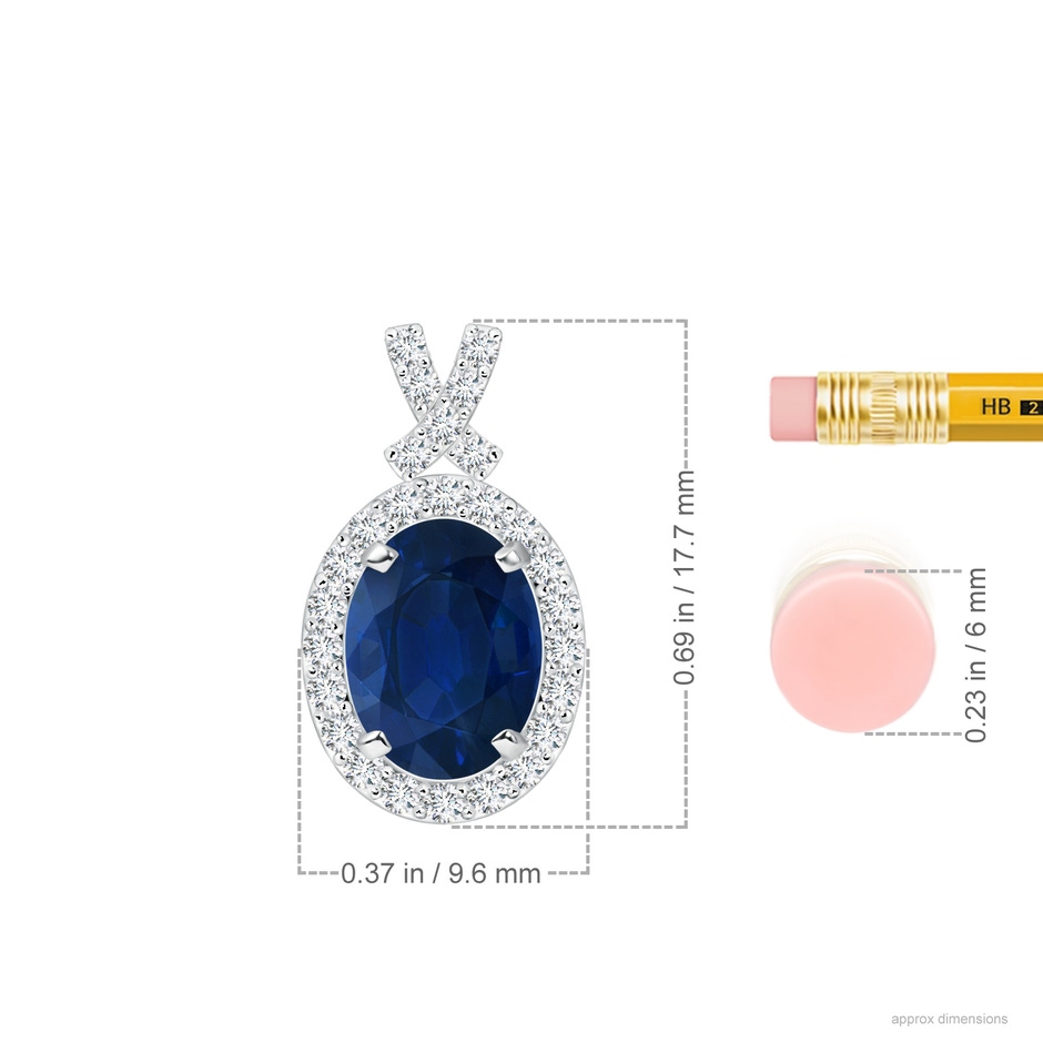 8x6mm AA Vintage Style Sapphire Pendant with Diamond Halo in White Gold ruler