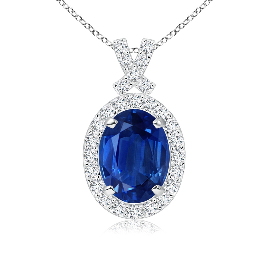 8x6mm AAA Vintage Style Sapphire Pendant with Diamond Halo in P950 Platinum 