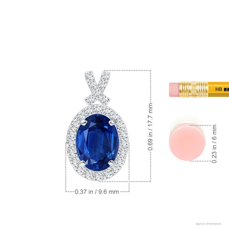 8x6mm AAA Vintage Style Sapphire Pendant with Diamond Halo in P950 Platinum ruler