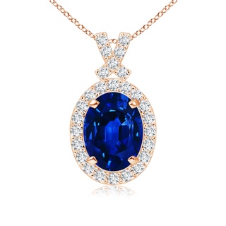 8x6mm AAAA Vintage Style Sapphire Pendant with Diamond Halo in 9K Rose Gold