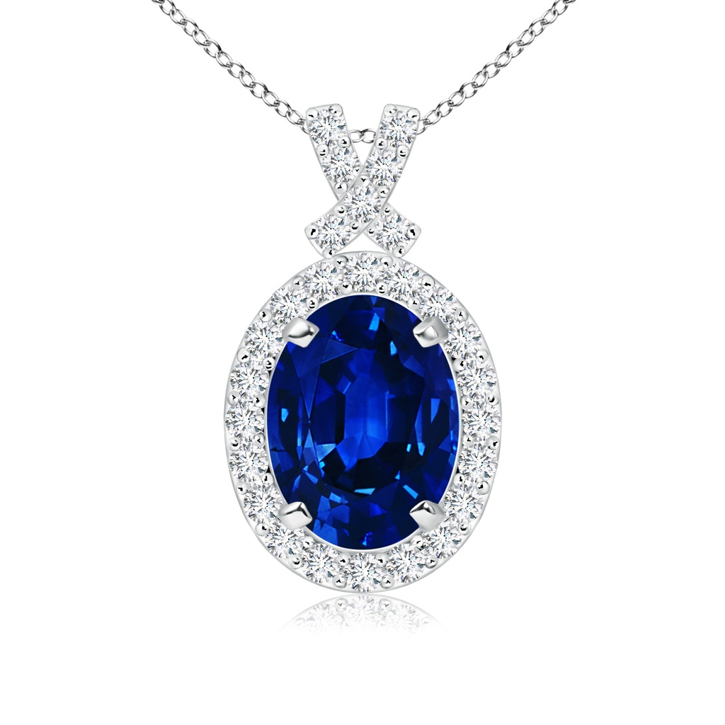 8x6mm AAAA Vintage Style Sapphire Pendant with Diamond Halo in P950 Platinum