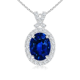 8x6mm AAAA Vintage Style Sapphire Pendant with Diamond Halo in P950 Platinum