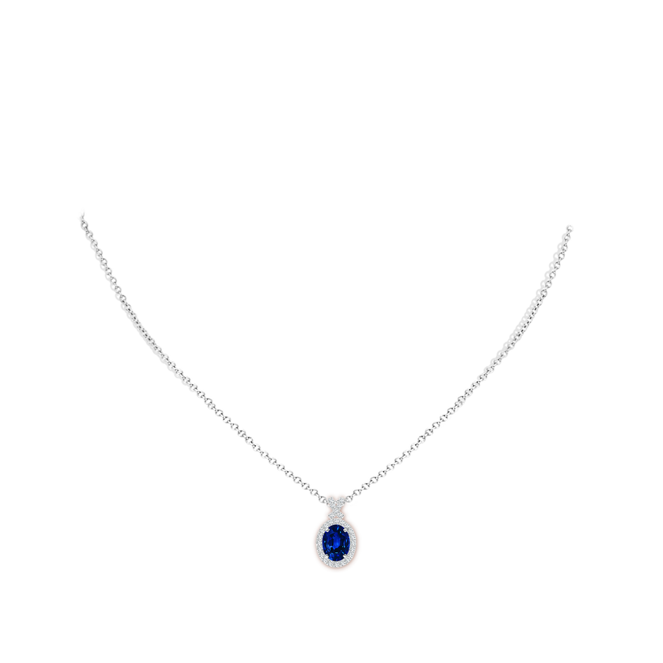 8x6mm AAAA Vintage Style Sapphire Pendant with Diamond Halo in P950 Platinum pen