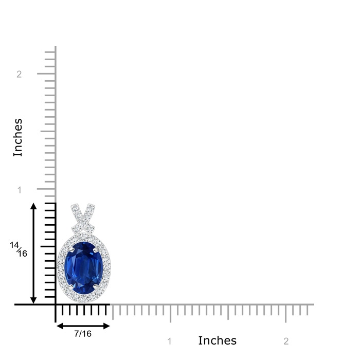 9x7mm AAA Vintage Style Sapphire Pendant with Diamond Halo in White Gold ruler