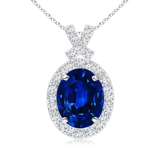 9x7mm AAAA Vintage Style Sapphire Pendant with Diamond Halo in P950 Platinum