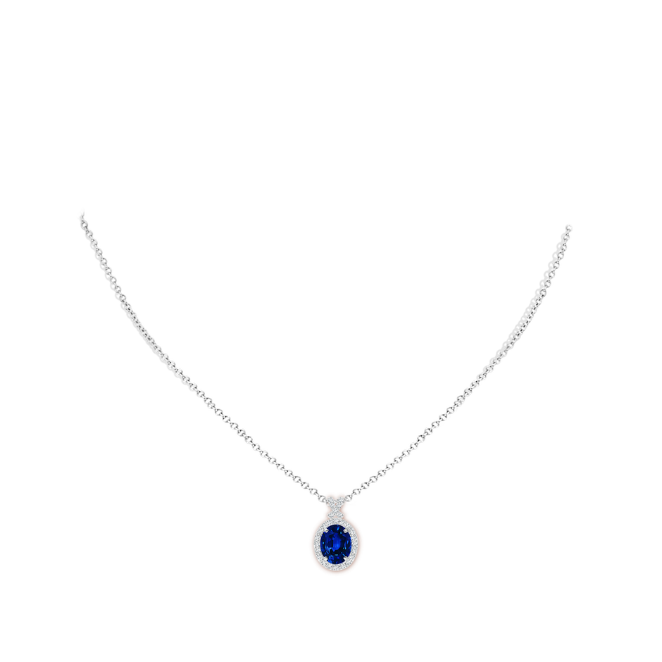 9x7mm AAAA Vintage Style Sapphire Pendant with Diamond Halo in P950 Platinum pen